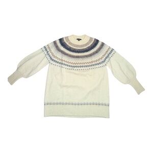 J Crew Wool & Alpaca Women's Cream and Blue Patterned Sweater